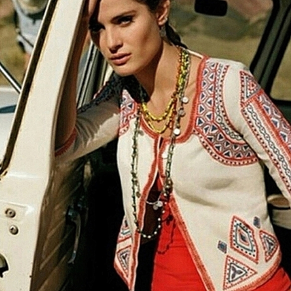 Lucky Brand Red and White Patterned Blazer - Picture 1 of 13